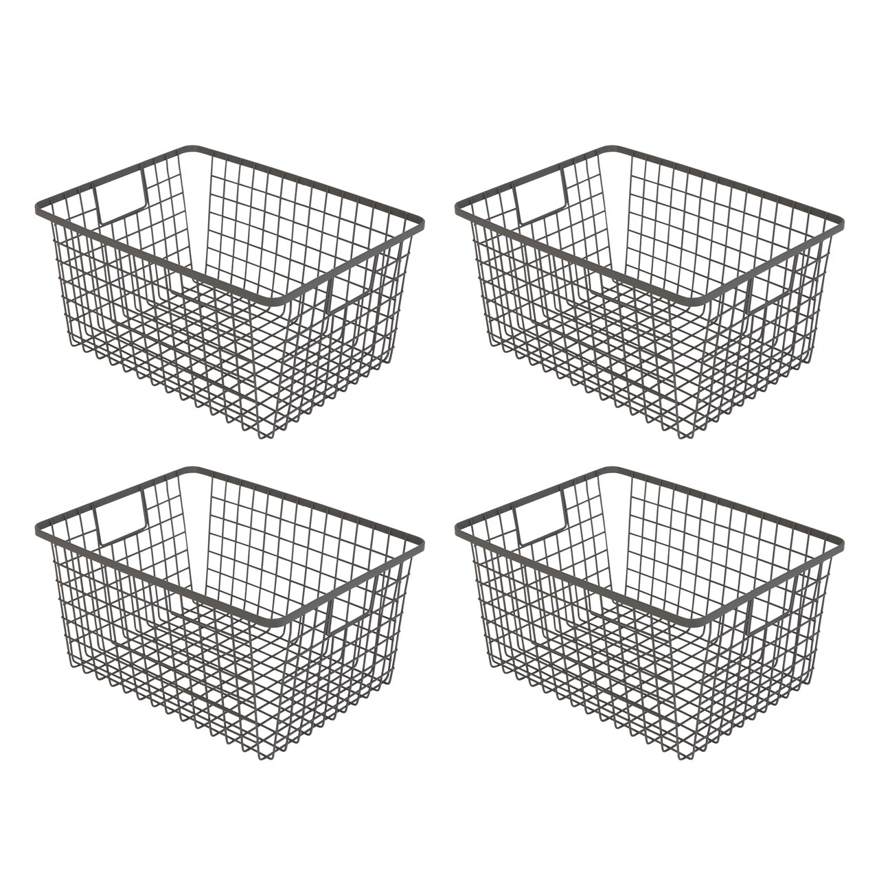 Smart Design Nestable Basket Organizer with Handles - Steel - 9 x 12 x 6 - Gunmetal - Set of 4